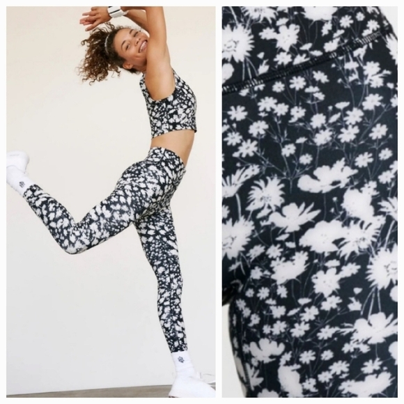 Free People Movement Lose Control Wrap Leggings Black & White Floral Size XS - Picture 1 of 15